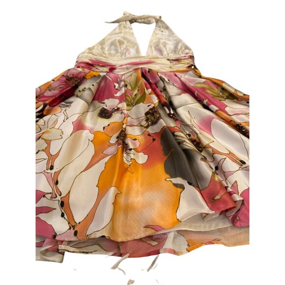 Adrianna Papell Floral Halter Neck Dress With Tulle Underskirt & Vibrant Print - Picture 3 of 12